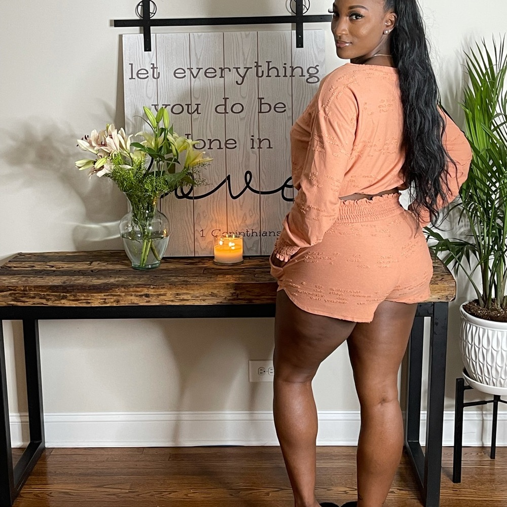Peach Long Sleeve Two Piece Lounge Set - Picture 9 of 11